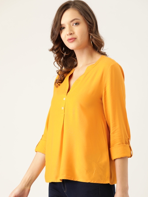 

all about you Women Yellow Mandarin Collar Boxy Top
