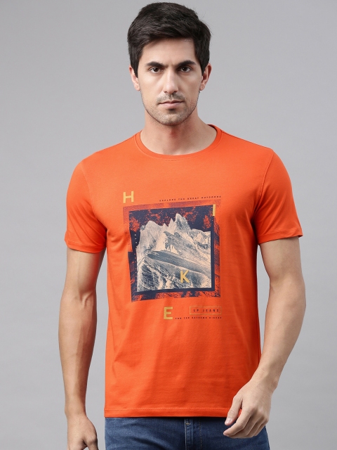 

Louis Philippe Jeans Men Orange Printed Round Neck T-shirt