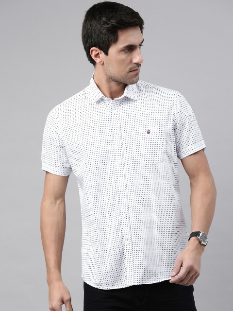 

Louis Philippe Jeans Men White & Navy Blue Slim Fit Geometric Printed Casual Shirt
