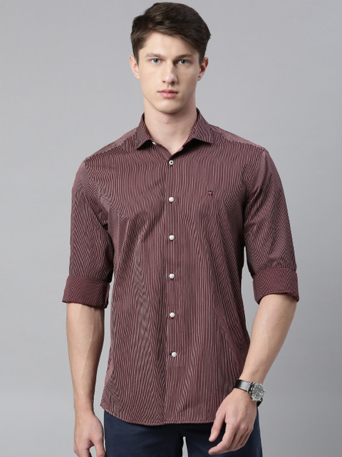 

Louis Philippe Sport Men Burgundy & White Slim Fit Striped Casual Shirt