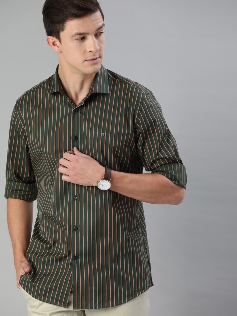 

Louis Philippe Sport Men Olive Green & Beige Slim Fit Striped Casual Shirt