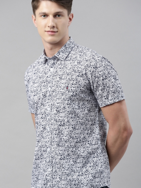 

Louis Philippe Jeans Men White & Navy Blue Slim Fit Printed Casual Shirt