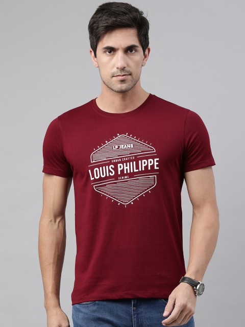 

Louis Philippe Jeans Men Maroon Printed Round Neck Pure Cotton T-shirt
