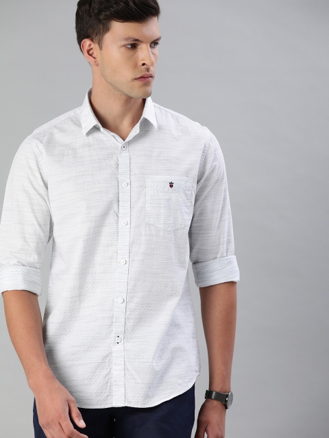 

Louis Philippe Sport Men White & Navy Blue Super Slim Fit Striped Casual Shirt
