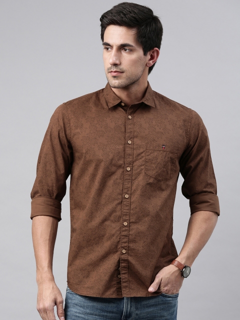

Louis Philippe Jeans Men Brown Floral Printed Pure Cotton Slim Fit Casual Shirt