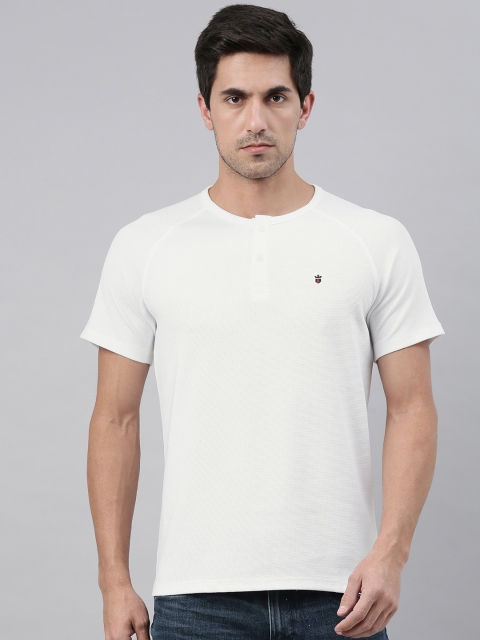 

Louis Philippe Jeans Men White Solid Pure Cotton Henley Neck Pure Cotton T-shirt