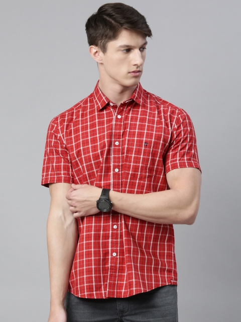 

Louis Philippe Jeans Men Red & White Slim Fit Checked Pure Cotton Casual Shirt