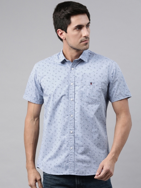 

Louis Philippe Jeans Men Blue Printed Pure Cotton Slim Fit Casual Shirt