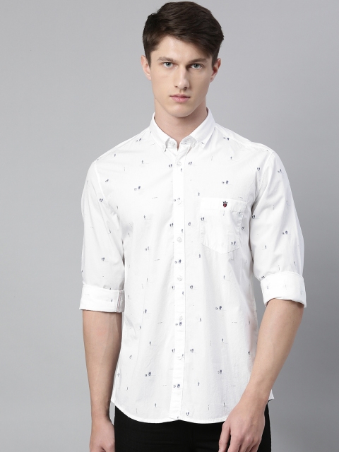

Louis Philippe Jeans Men White & Navy Blue Slim Fit Printed Pure Cotton Casual Shirt
