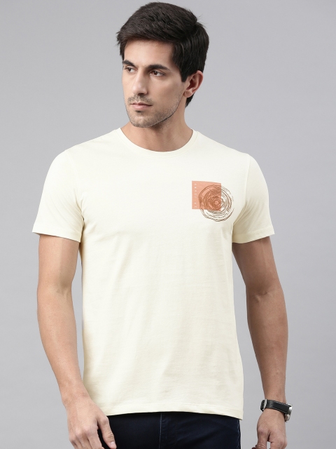 

Louis Philippe Jeans Men Cream-Coloured Solid Round Neck Pure Cotton T-shirt