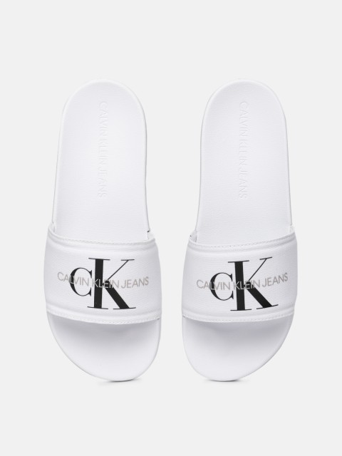 

Calvin Klein Men White & Black Brand Logo Printed Sliders