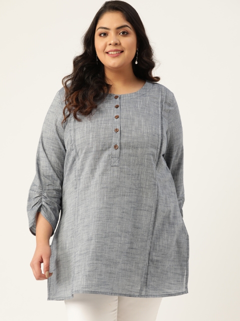 

Sztori Women Plus Size Grey Slub Effect Solid Cotton Straight Kurti