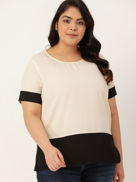 

Sztori Plus Size Cream-Coloured & Black Colourblocked Regular Top