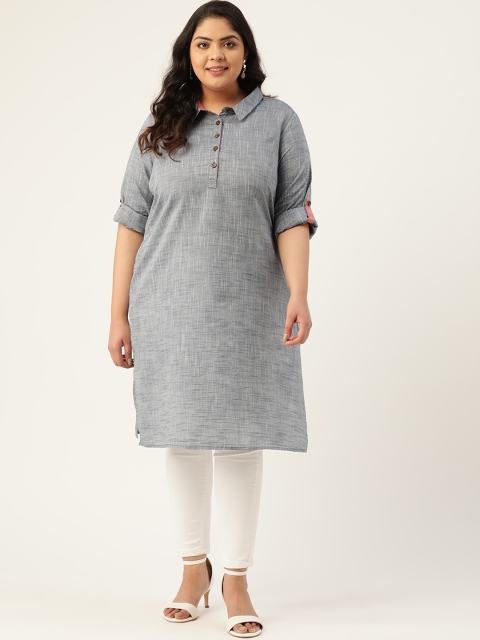 

Sztori Women Plus Size Grey Woven Design Pure Cotton Pathani Kurta