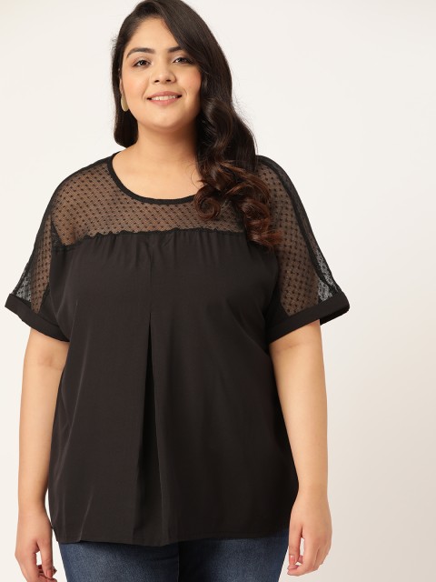 

Sztori Plus Size Black Extended Sleeves Regular Top