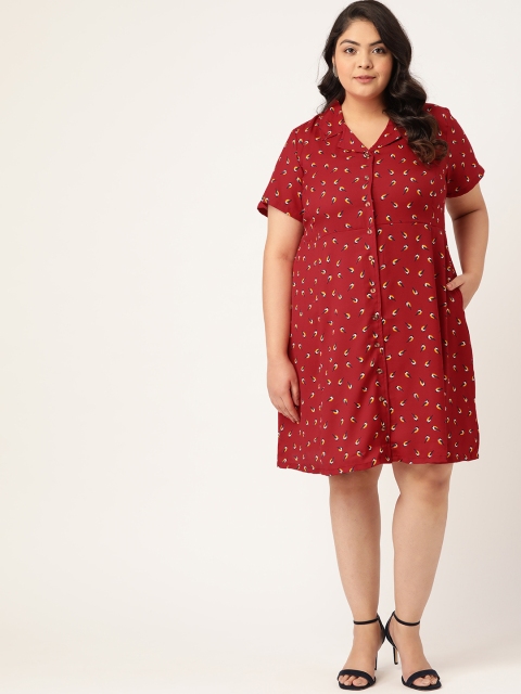 

Sztori Women Plus Size Maroon & Navy Blue Printed Shirt Dress