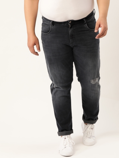 

Sztori Men Plus Size Black Slim Fit Mid-Rise Low Distress Jeans