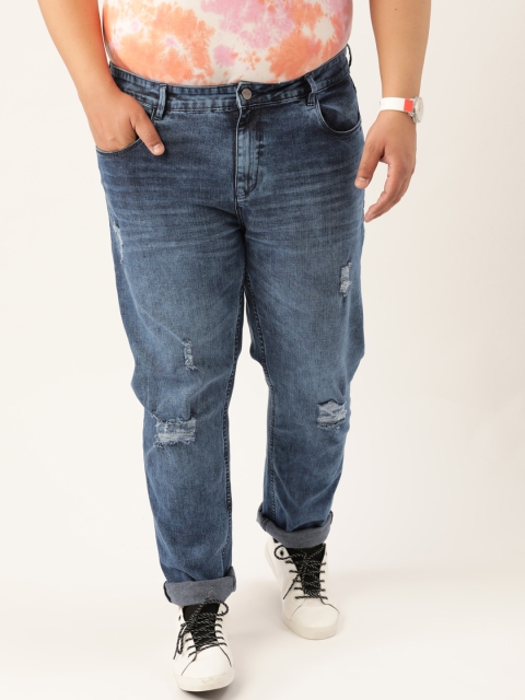 

Sztori Men Plus Size Navy Blue Slim Fit Mid-Rise Mildly Distressed Jeans