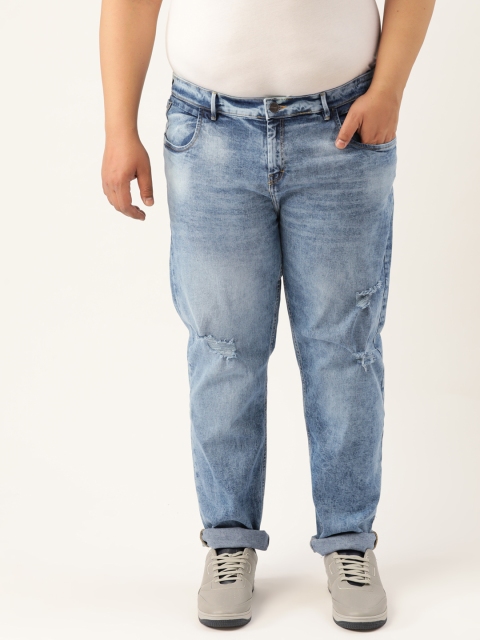 

Sztori Men Plus Size Blue Slim Fit Mid-Rise Low Distress Jeans
