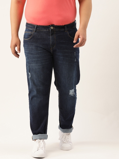 

Sztori Plus Size Men Navy Blue Regular Fit Mid-Rise Low Distress Jeans