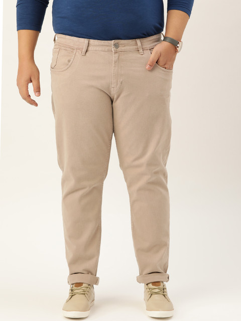 

Sztori Men Plus Size Beige Slim Tapered Fit Stretchable Jeans