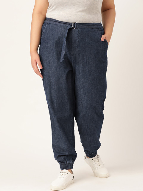 

Sztori Women Plus Size Navy Blue Solid Chambray Joggers