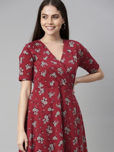 

HERE&NOW Red & Grey Floral Wrap Dress