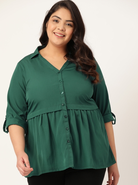 

Sztori Plus Size Women Green Solid Casual Shirt