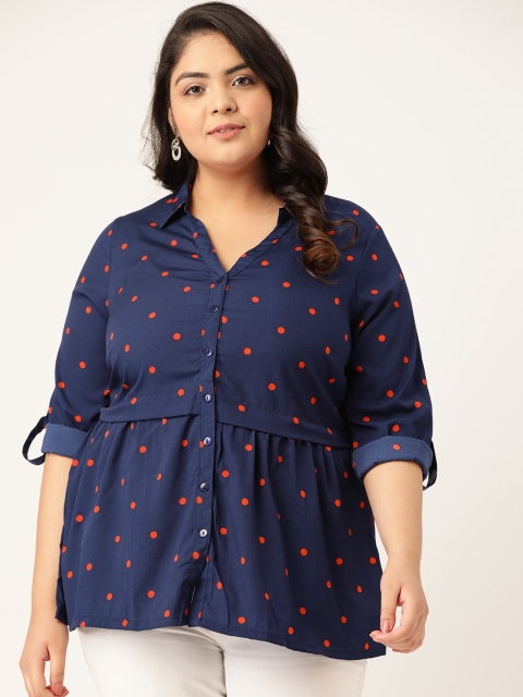 

Sztori Women Plus Size Navy Blue & Orange Printed Casual Shirt