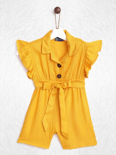 

YK Infant Girls Mustard Yellow Solid Playsuit