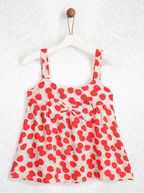 

YK Infant Girls Pink & Red Strawberry Print A-Line Dress with Bow Detail