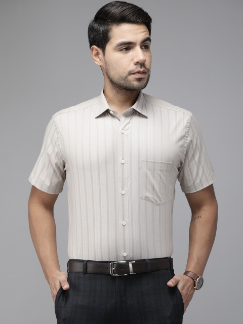 

Park Avenue Men Beige Regular Fit Striped Formal Shirt