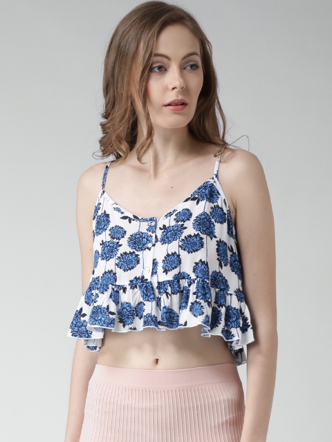 

FOREVER 21 White & Blue Floral Print Crop Top