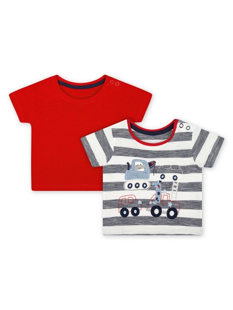 

mothercare Boys Pack of 2 Round Neck Pure Cotton T-shirts, Red