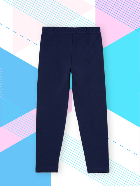 

max Girls Navy Blue Solid Ankle-Length Leggings