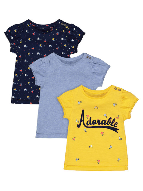 

mothercare Girls Pack Of 3 Multicoloured Floral Regular Tops, Multi