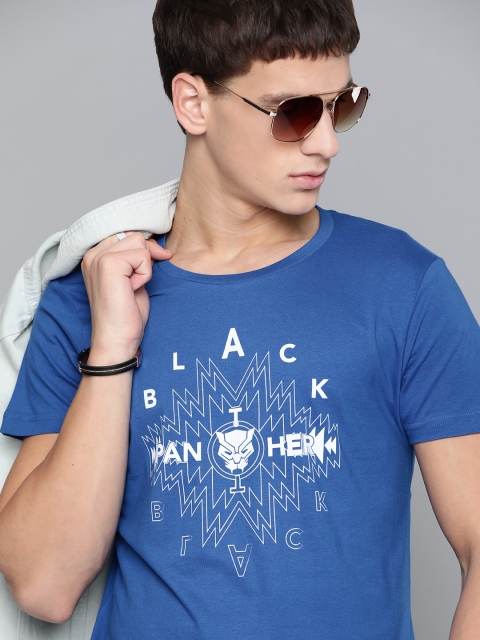 

Kook N Keech Marvel Men Blue & White Printed Pure Cotton Round Neck T-shirt