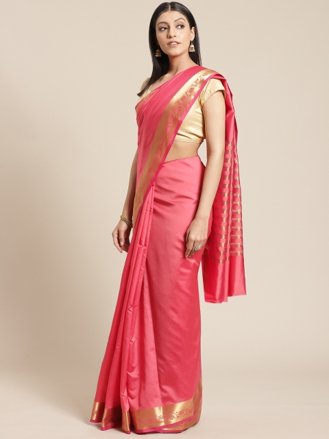 

Mitera Pink Solid Zari Work Saree