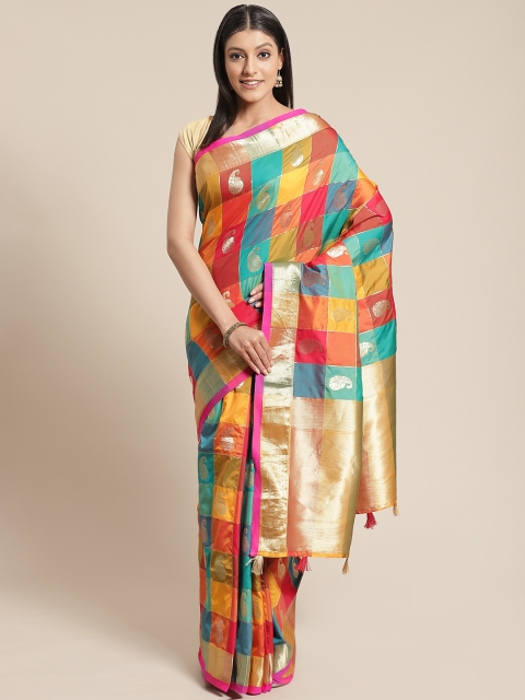 

Mitera Multicoloured Checked Banarasi Saree, Multi