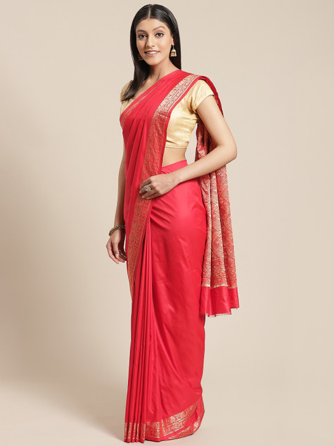 

Mitera Red Solid Saree