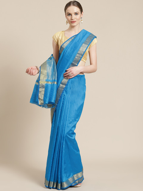 

Mitera Blue Solid Zari Work Saree