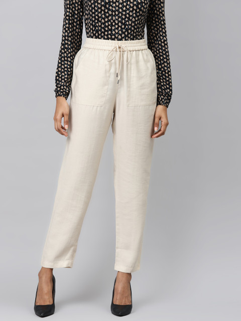 

Marks & Spencer Women Off-White Tapered Fit Solid Regular Trousers