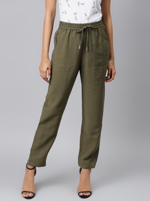 

Marks & Spencer Women Olive Green Tapered Fit Solid Regular Trousers