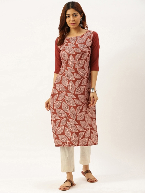 

7threads Women Red & White Floral Printed Kurta