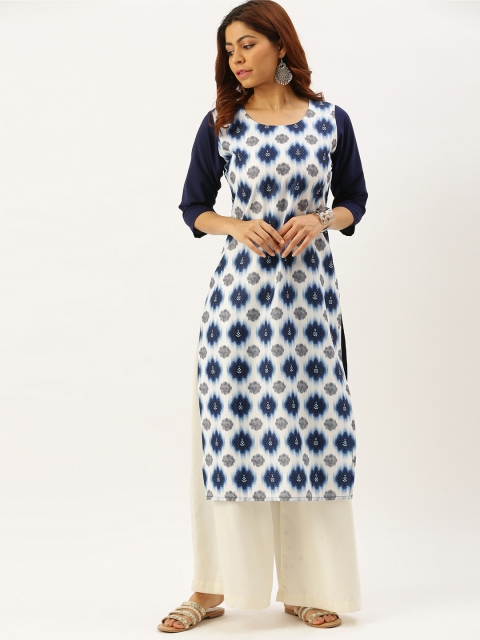 

7threads Women Blue & White Floral Print Kurta