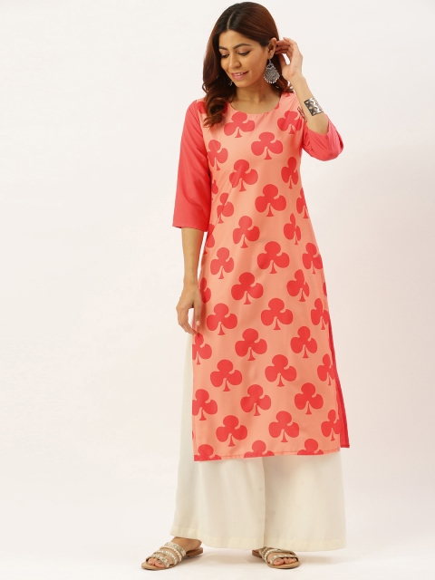 

7threads Women Peach-Coloured Printed Kurta