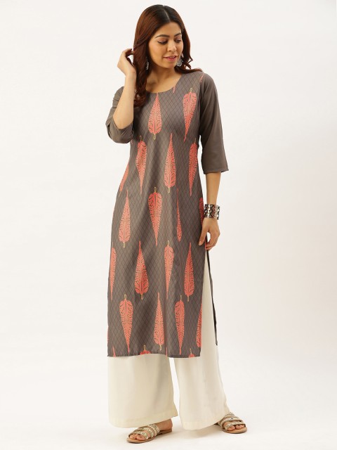 

7threads Women Grey & Pink Printed Kurta