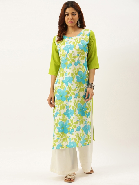

7threads Women Green & White Printed Kurta