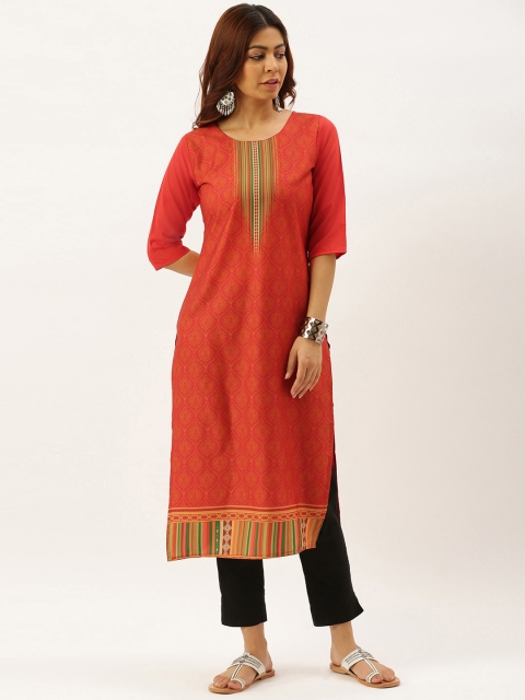 

7threads Women Red & Yellow Printed Kurta