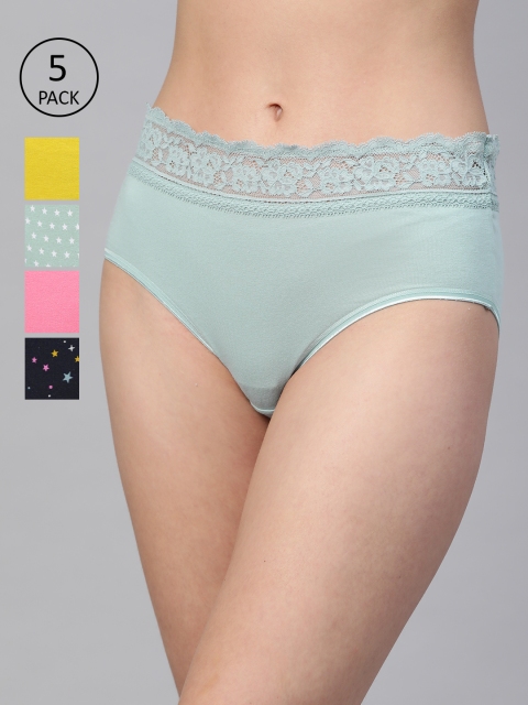 

Marks & Spencer Women Pack Of 5 Solid Hipster Briefs T614320MBLUE MIX, Sea green